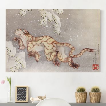 Leinwandbild - Katsushika Hokusai - Tiger in einem Schneesturm - Quer 3:2