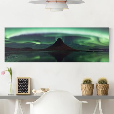 Leinwandbild - Polarlicht in Island - Panorama Quer