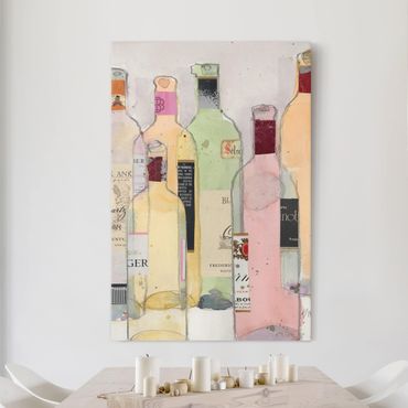 Leinwandbild - Weinflaschen in Wasserfarbe I - Hochformat 3:2