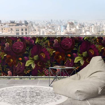 Balkon Sichtschutz - Lila Blüten Dunkel