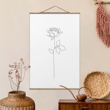 Stoffbild mit Posterleisten - Line Art Blumen - Rose - Hochformat 2:3