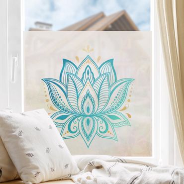 Fensterfolie - Sichtschutz - Lotus Illustration Mandala gold blau - Fensterbilder