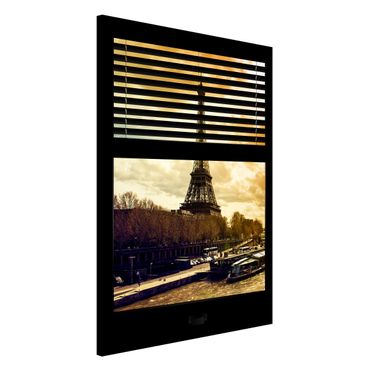 Magnettafel - Fensterausblick Jalousie - Paris Eiffelturm Sonnenuntergang - Memoboard Hoch