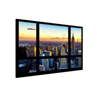 Magnettafel - Fensterausblick - Sonnenaufgang New York - Memoboard Quer