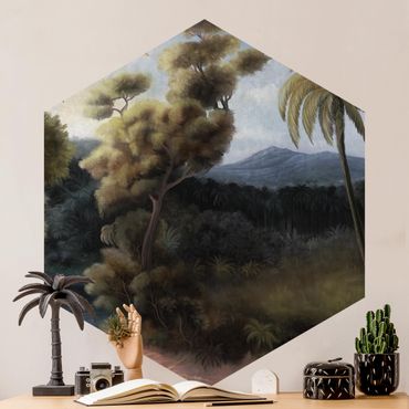 Hexagon Tapete selbstklebend - Malerischer Vintage Dschungel
