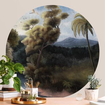 Runde Tapete selbstklebend - Malerischer Vintage Dschungel