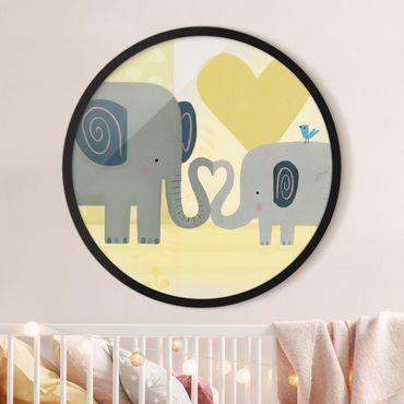 Rundes Gerahmtes Bild - Mama und ich - Elefanten