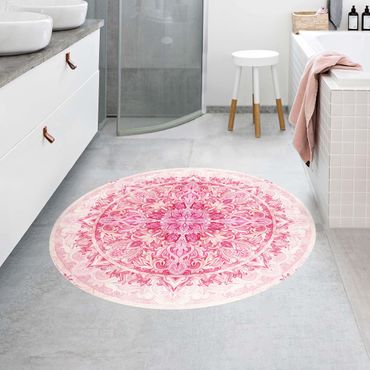Runder Vinyl-Teppich - Mandala Aquarell Ornament Muster pink