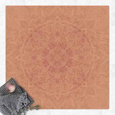 Kork-Teppich - Mandala Aquarell Ornament rosa - Quadrat 1:1