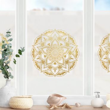 Fensterfolie - Sichtschutz - Mandala Illustration Ornament weiß gold - Fensterbilder