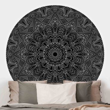 Runde Tapete selbstklebend - Mandala Stern Muster silber schwarz