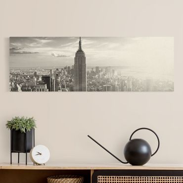 Leinwandbild Schwarz-Weiß - Manhattan Skyline - Panoramabild Quer