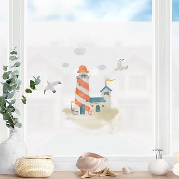 Fensterfolie - Sichtschutz - Maritim - Möwen am Leuchttum - Fensterbilder