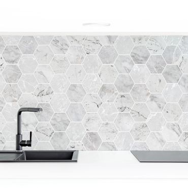 Küchenrückwand - Marmor Hexagon Fliesen - Hellgrau