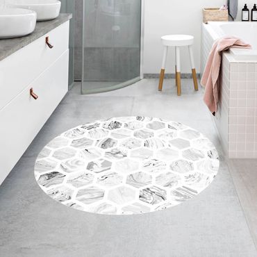 Runder Vinyl-Teppich - Marmor Hexagone in Graustufen