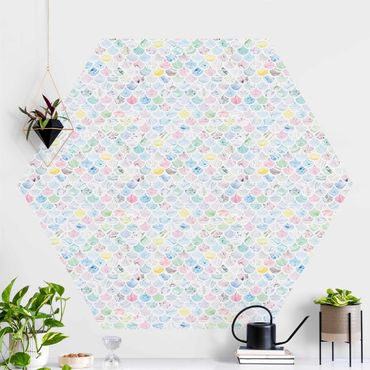 Hexagon Fototapete selbstklebend - Marmor Muster Regenbogen