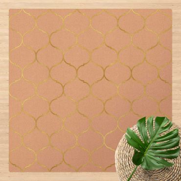 Kork-Teppich - Marokkanisches Aquarell Linienmuster Gold - Quadrat 1:1