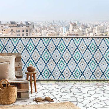 Balkon Sichtschutz - Marokkanisches Fliesenmuster Türkis Blau