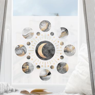 Fensterfolie - Sichtschutz - Mondphasen Abstrakt Gold - Fensterbilder
