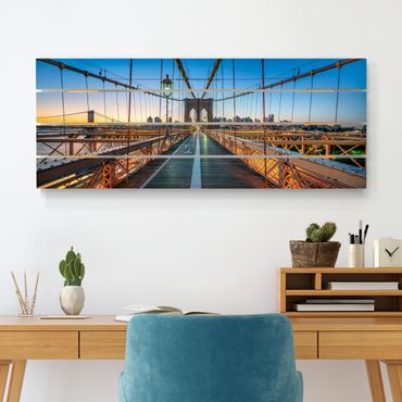 Holzbild - Morgenblick von der Brooklyn Bridge - Panorama