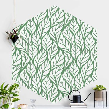 Hexagon Mustertapete selbstklebend - Natürliches Muster große Blätter auf Grün