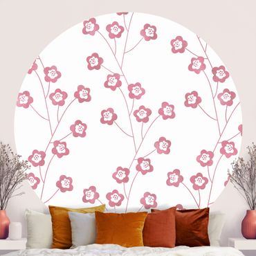 Runde Tapete selbstklebend - Natürliches Muster zarte Blumen in Rosa