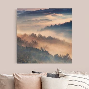 Leinwandbild Natur - Nebel bei Sonnenuntergang - Quadrat 1:1
