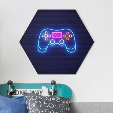 Hexagon-Alu-Dibond Bild - Neon Gaming Controller
