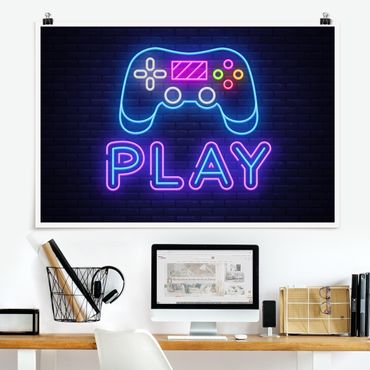 Poster - Neon Gaming Kontroller - Querformat 3:2