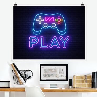 Poster - Neon Gaming Kontroller - Querformat 4:3