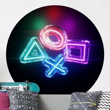 Runde Tapete selbstklebend - Neon Kreis Quadrat Dreieck X