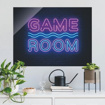 Glasbild - Neon Schrift Game Room - Querformat