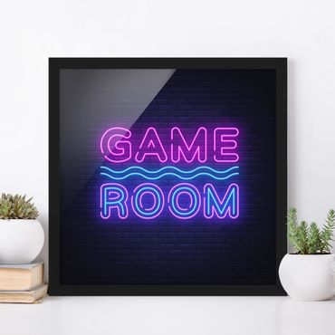 Bild mit Rahmen - Neon Schrift Game Room - Quadrat - 1:1
