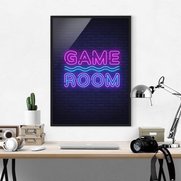 Bild mit Rahmen - Neon Schrift Game Room - Hochformat - 1:3
