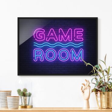 Bild mit Rahmen - Neon Schrift Game Room - Querformat - 4:3