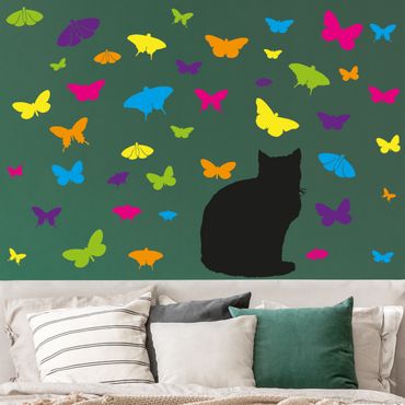 Wandtattoo - No.RS68 Katze und Schmetterlinge