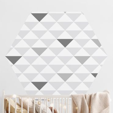 Hexagon Mustertapete selbstklebend - No.YK66 Dreiecke Grau Weiß Grau