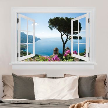 Wandtattoo - Offenes Fenster Ausblick vom Garten aufs Meer