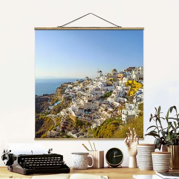 Stoffbild mit Posterleisten - Oia auf Santorini - Quadrat 1:1