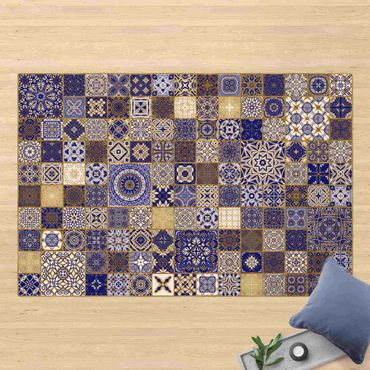 Kork-Teppich - Orientalische Fliesen Blau mit Goldschimmer - Querformat 3:2