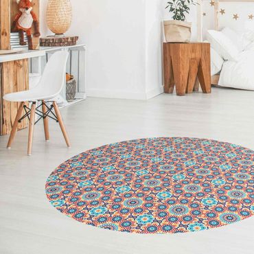 Runder Vinyl-Teppich - Orientalisches Muster mit bunten Blumen