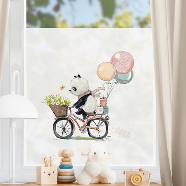 Fensterfolie - Sichtschutz - Pandabär auf Blumenrad - Fensterbilder