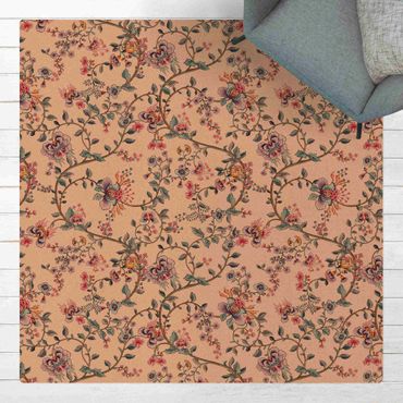 Kork-Teppich - Pastell Blumenranken - Quadrat 1:1