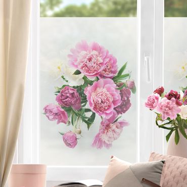 Fensterfolie - Sichtschutz - Pfingstrosen Shabby Rosa Weiß - Fensterbilder
