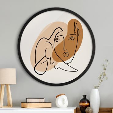 Rundes Gerahmtes Bild - Picasso Interpretation - Dame mit Taube