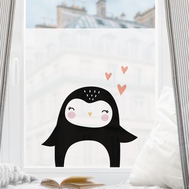 Fensterfolie - Sichtschutz - Pinguin mit Herz - Fensterbilder