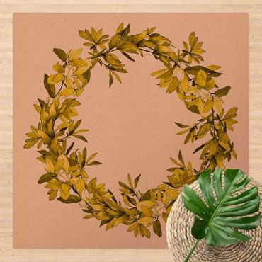Kork-Teppich - Romantischer Blütenkranz Gelb - Quadrat 1:1