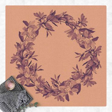 Kork-Teppich - Romantischer Blütenkranz Lila - Quadrat 1:1