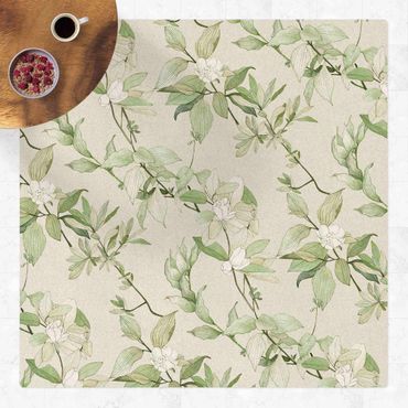 Kork-Teppich - Romantisches Blütenaquarell Natur Grün - Quadrat 1:1
