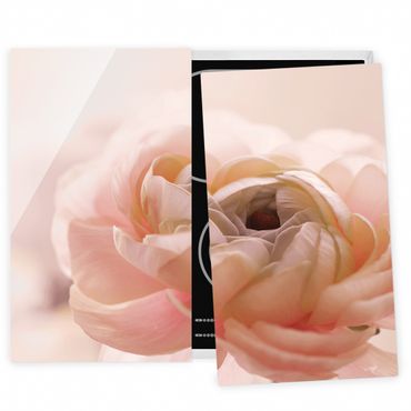 Herdabdeckplatte Glas - Rosa Blüte im Fokus